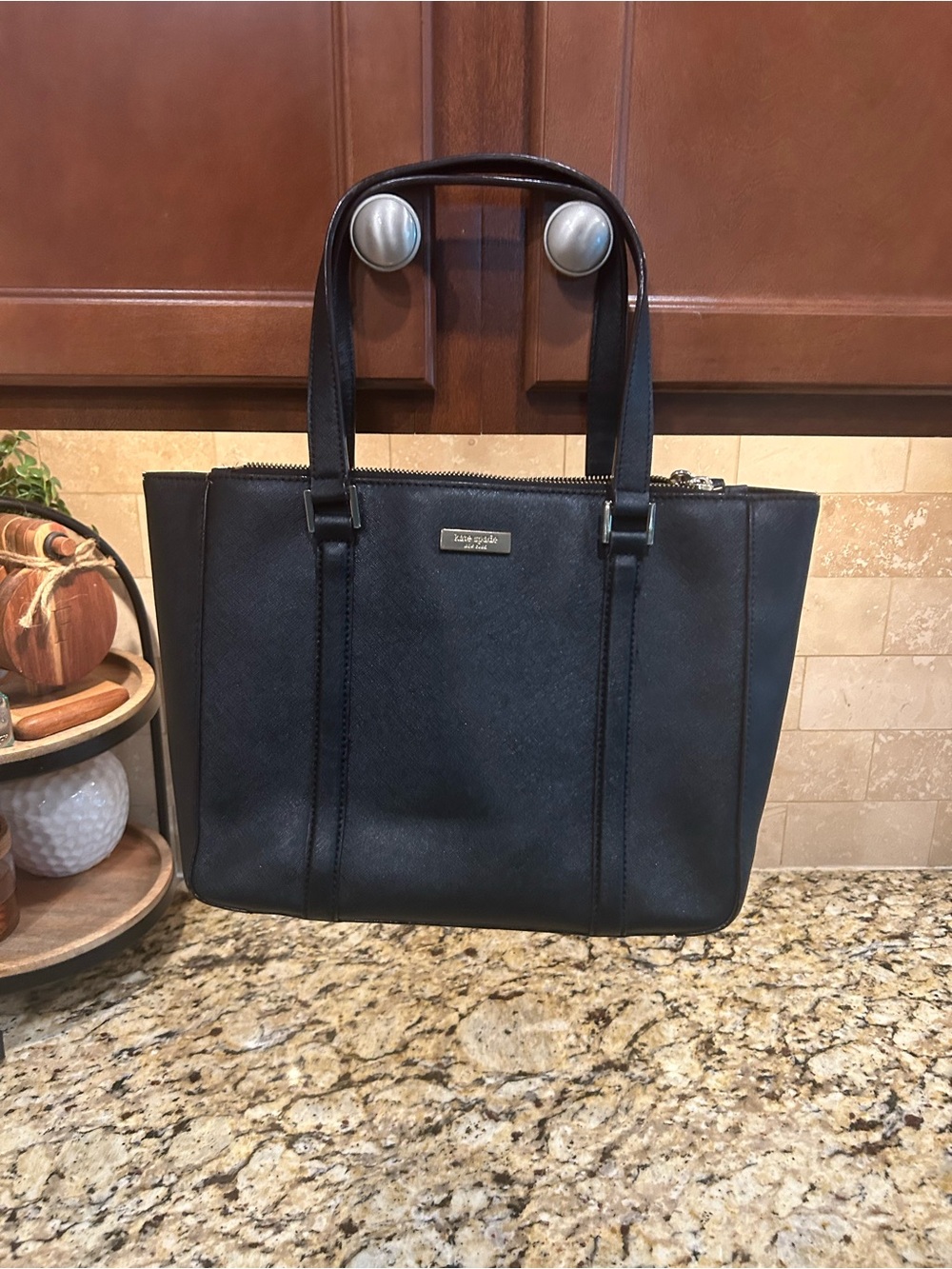 kate spade Black Saffiano Leather Zip-Top Tote